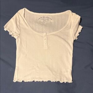 Aeropostale Cream Short Sleeve Ribbed Tee